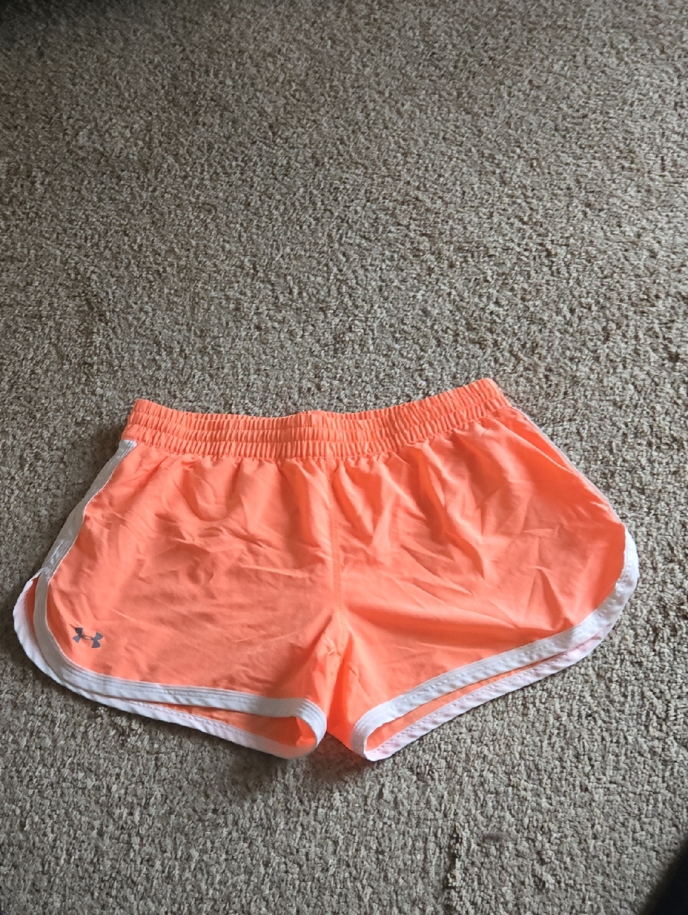 Under Armour Women’s Neon Coral Athletic Shorts with White Trim